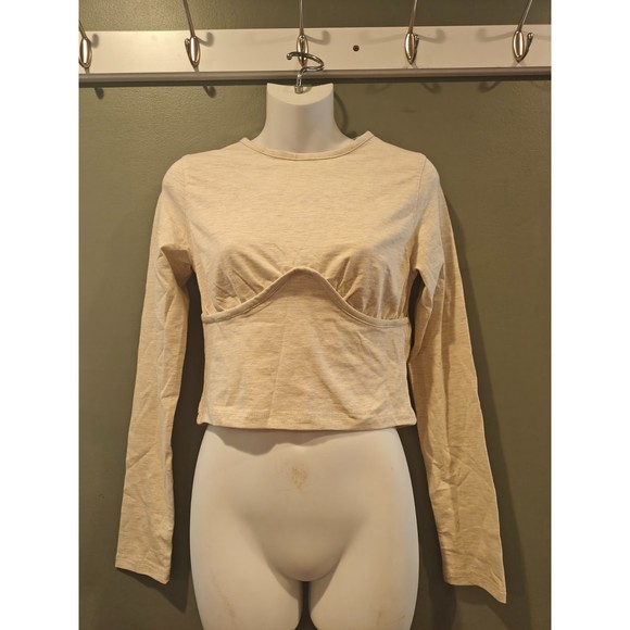 prettylittlething SHAPE OATMEAL MARL UNDERBUST LONG SLEEVE TOP - Picture 4 of 4